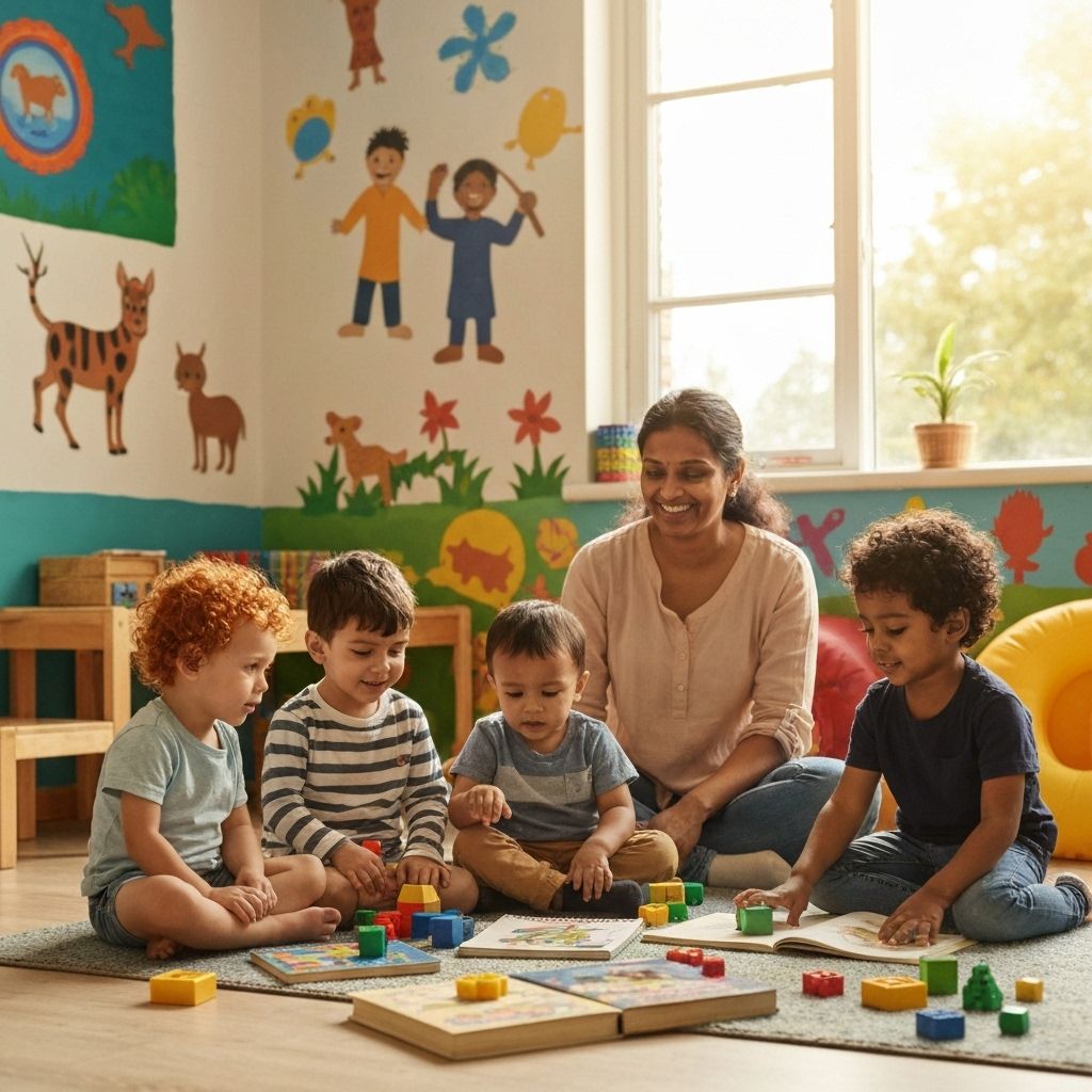 Multicultural children learning together in a cozy home environment